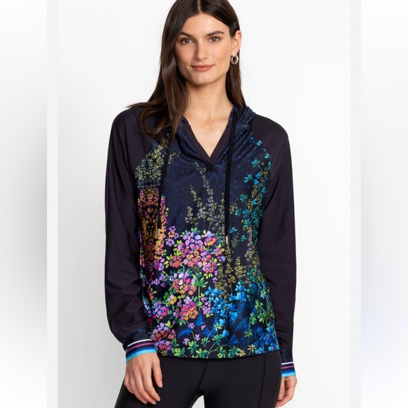 Johnny Was featherweight hooded long sleeve sweater floral - Picture 1 of 11
